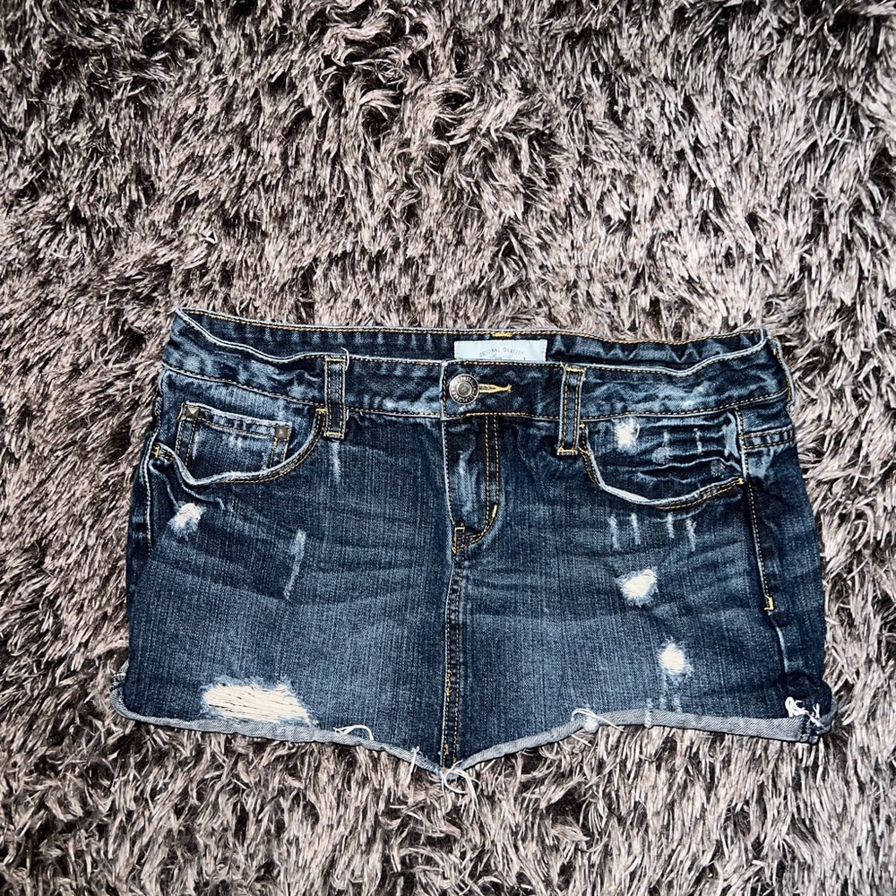 Aeropostale Dark Blue Distressed Denim Mini Skirt